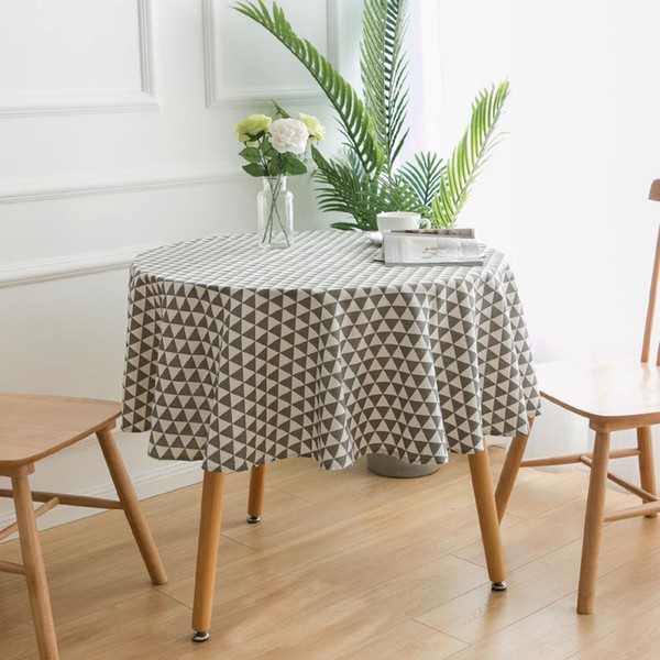 Upscale Grey triangle Round Cotton Linen Tablecloth 150cm 59inch New Home Kitchen Decor Dinner Table Top Cover Wedding Party Table Runner