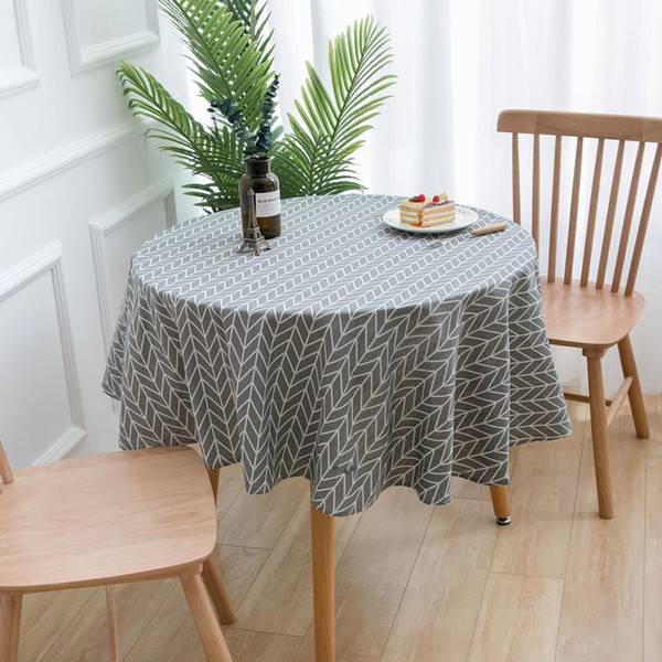 Upscale Grey Arrow Round Cotton Linen Tablecloth 150cm 59inch New Home Kitchen Decor Dinner Table Top Cover Wedding Party Table Runner