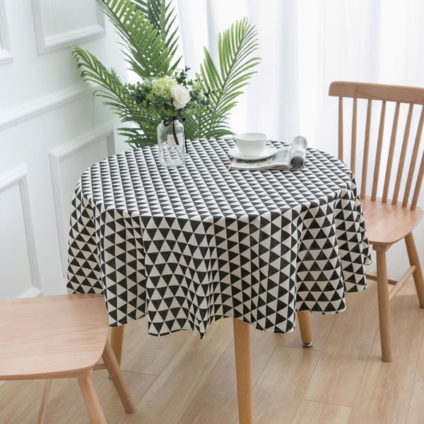 Upscale Black triangle Round Cotton Linen Tablecloth 150cm 59inch New Home Kitchen Decor Dinner Table Top Cover Wedding Party Table Runner