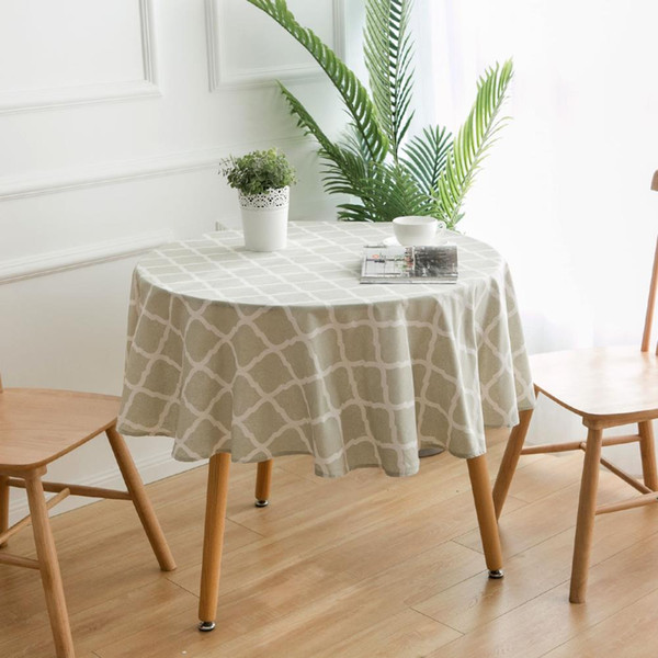Upscale Green Grid Round Cotton Linen Tablecloth 150cm 59inch New Home Kitchen Decor Dinner Table Top Cover Wedding Party Table Runner
