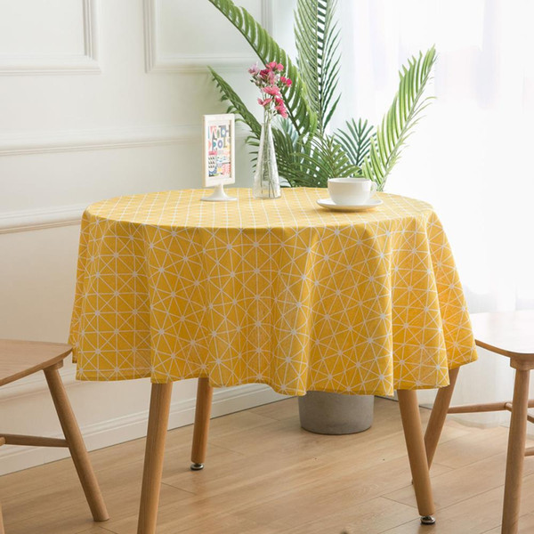 Upscale Yellow checkerboard Round Cotton Linen Tablecloth 150cm New Home Kitchen Decor Dinner Table Top Cover Wedding Party Table Runner