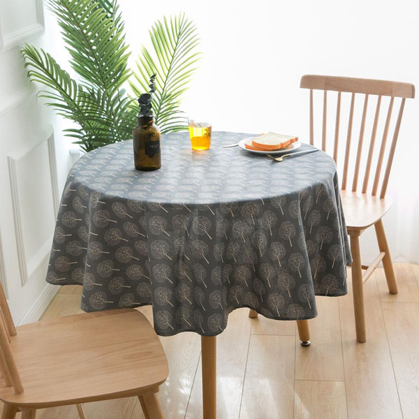 Upscale Blue Tree Round Cotton Linen Tablecloth 150cm 59inch New Home Kitchen Decor Dinner Table Top Cover Wedding Party Table Runner
