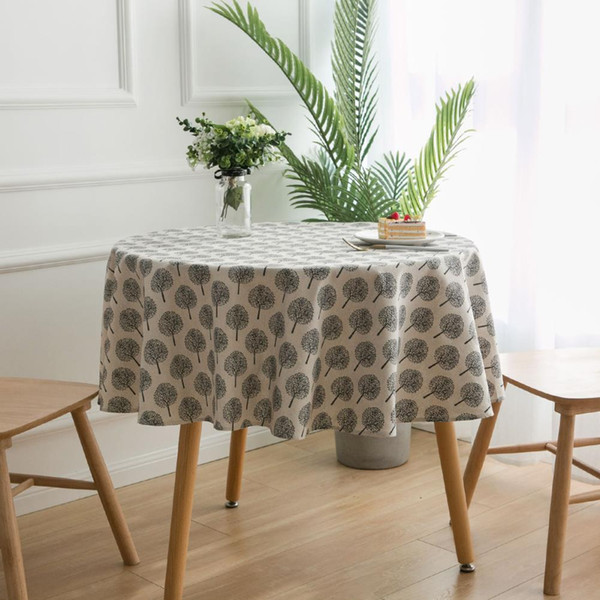 Upscale White Tree Round Cotton Linen Tablecloth 150cm 59inch New Home Kitchen Decor Dinner Table Top Cover Wedding Party Table Runner