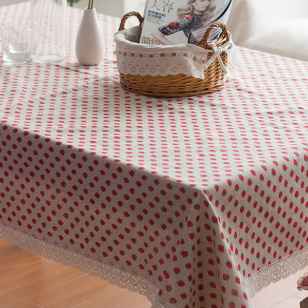 Handmade Boho Red strawberry Cotton Linen Tablecloth New Home Kitchen Decor Dinner Table Top Cover Wedding Party Table Runner