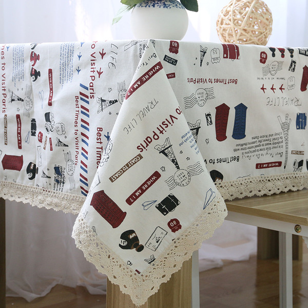 Handmade Cartoon City Life Cotton Linen Tablecloth New Home Kitchen Decor Dinner Table Top Cover Wedding Party Table Runner
