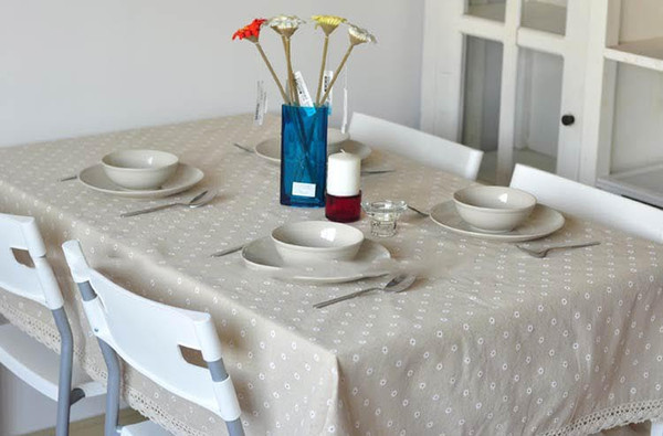 Handmade White chrysanthemum Cotton Linen Tablecloth New Home Kitchen Decor Dinner Table Top Cover Wedding Party Table Runner