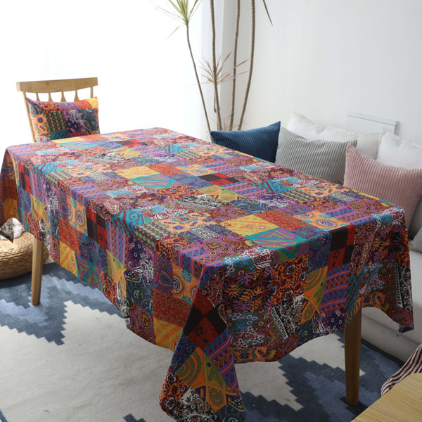 Handmade Boho Geometry Cotton Linen Tablecloth New Home Kitchen Decor Dinner Table Top Cover Wedding Party Table Runner