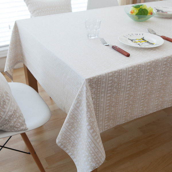 Handmade Beige Christmas Deer Cotton Linen Tablecloth New Home Kitchen Decor Dinner Table Top Cover Wedding Party Table Runner