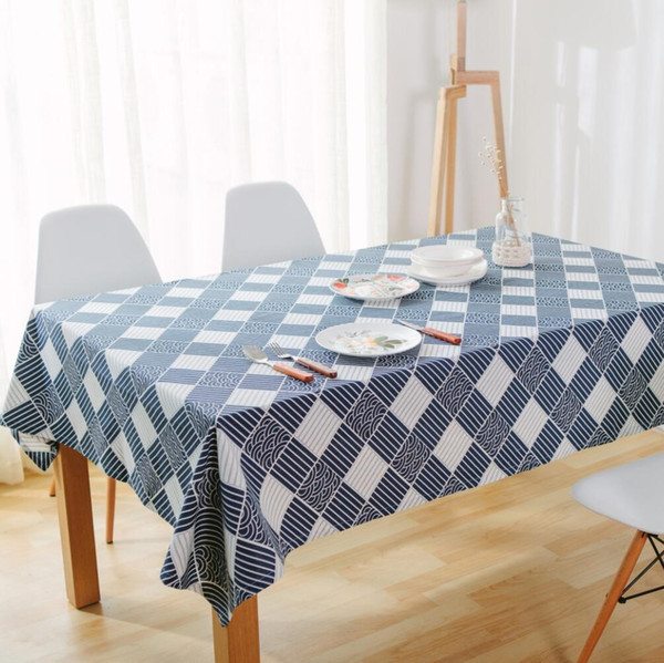 Handmade blue Japan Grid Cotton Linen Tablecloth New Home Kitchen Decor Dinner Table Top Cover Wedding Party Table Runner