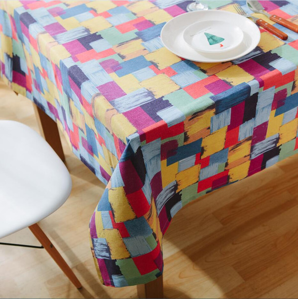 Handmade Boho Grid Cotton Linen Tablecloth New Home Kitchen Decor Dinner Table Top Cover Wedding Party Table Runner
