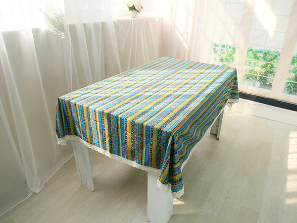 Handmade Green Boho Stripes Cotton Linen Tablecloth New Home Kitchen Decor Dinner Table Top Cover Christmas Party Gift Table Runner