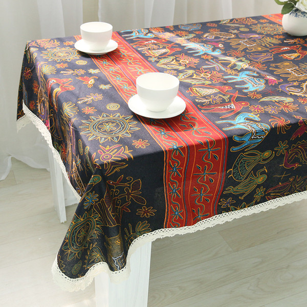 Handmade Boho Seaflower Cotton Linen Tablecloth New Home Kitchen Decor Dinner Table Top Cover Wedding Party Table Runner