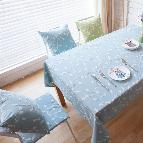 Handmade Fresh Blue White Flower Cotton Linen Tablecloth New Home Kitchen Decor Dinner Table Top Cover Wedding Party Table Runner
