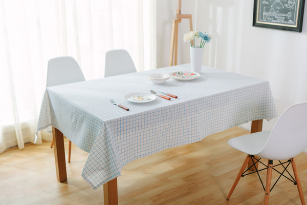 Handmade Fresh Blue White Grid Cotton Linen Tablecloth New Home Kitchen Decor Dinner Table Top Cover Wedding Party Table Runner