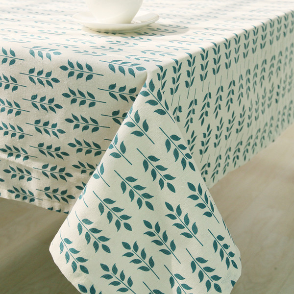 Handmade Fresh Green Leaves Cotton Linen Tablecloth New Home Kitchen Decor Dinner Table Top Cover Wedding Party Table Runner