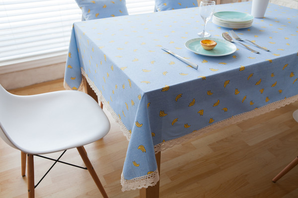 Handmade Blue Banana Cotton Linen Tablecloth New Home Kitchen Decor Dinner Table Top Cover Wedding Party Table Runner