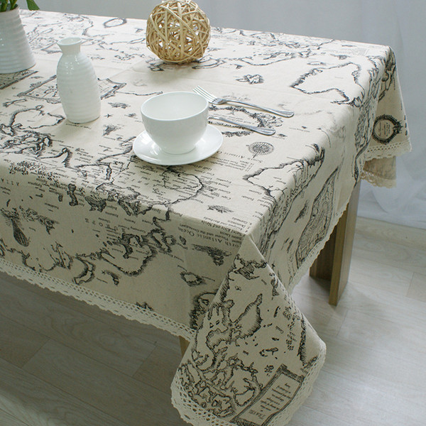Handmade Vintage Mediterranean Map Cotton Linen Tablecloth New Home Kitchen Decor Dinner Table Top Cover Wedding Party Table Runner