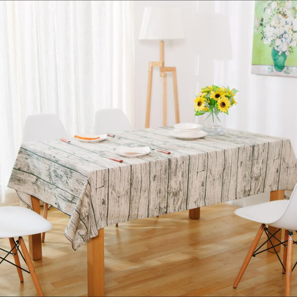 Handmade Vintage Wood grain Cotton Linen Tablecloth New Home Kitchen Decor Dinner Table Top Cover Wedding Party Table Runner