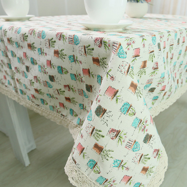 Handmade Fresh cactus Cotton Linen Tablecloth New Home Kitchen Decor Dinner Table Top Cover Wedding Party Table Runner