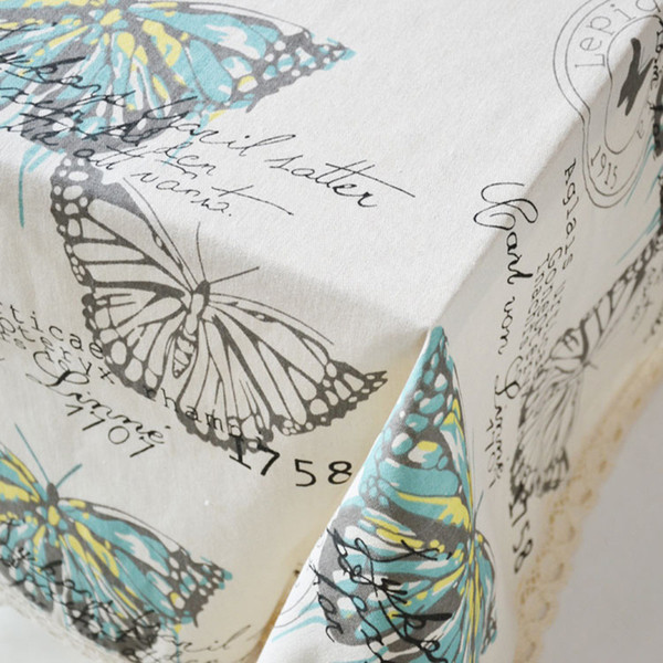 Handmade Fresh Butterfly Cotton Linen Tablecloth New Home Kitchen Decor Dinner Table Top Cover Wedding Party Table Runner
