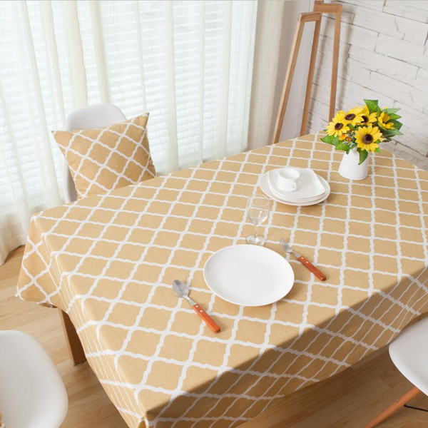 Handmade Yellow rhombus Cotton Linen Tablecloth New Home Kitchen Decor Dinner Table Top Cover Nordic Style Party Table Runner