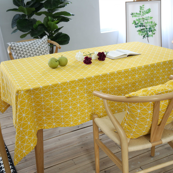 Handmade Yellow checkerboard Cotton Linen Tablecloth New Home Kitchen Decor Dinner Table Top Cover Wedding Party Table Runner