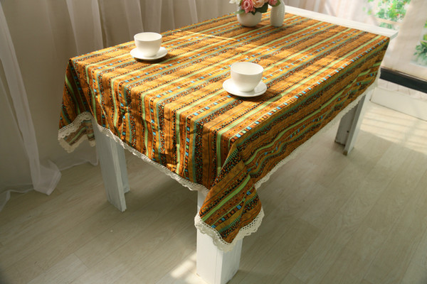 Handmade Yellow Boho Stripe Cotton Linen Tablecloth New House Kitchen Decor Dinner Table Top Cover Wedding Party Table Runner