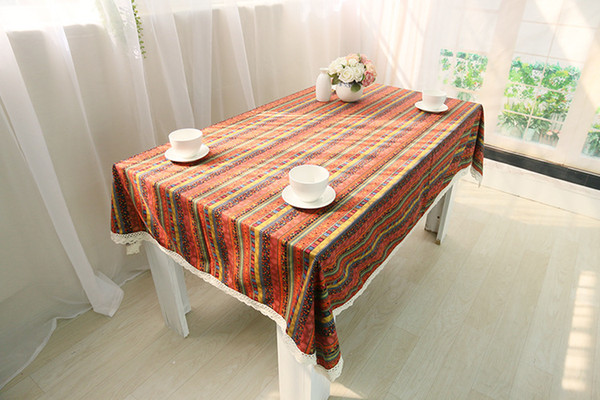 Handmade Orange Boho Stripe Cotton Linen Tablecloth New Home Kitchen Decor Dinner Table Top Cover Wedding Party Table Runner