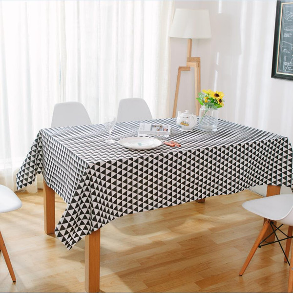 Handmade Black White triangle Cotton Linen Tablecloth New Home Kitchen Decor Dinner Table Top Cover Wedding Party Table Runner