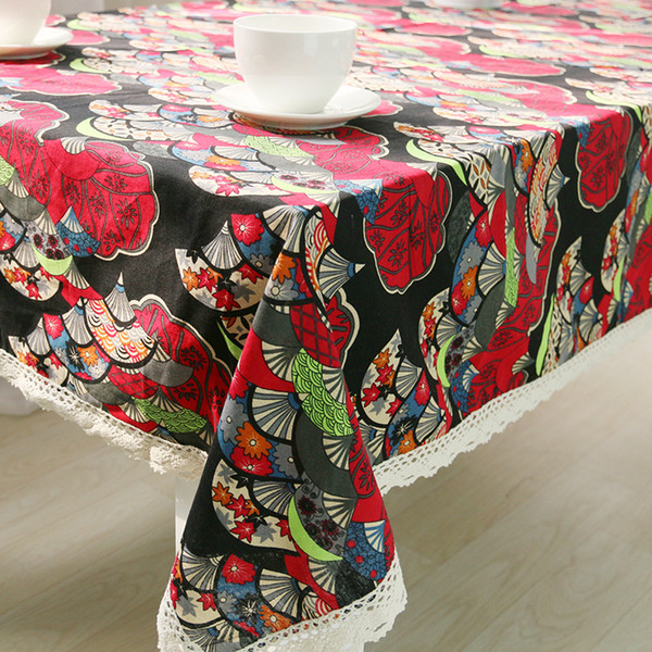 Handmade Red Boho National Cotton Linen Tablecloth New Home Kitchen Decor Dinner Table Top Cover Wedding Party Table Runner