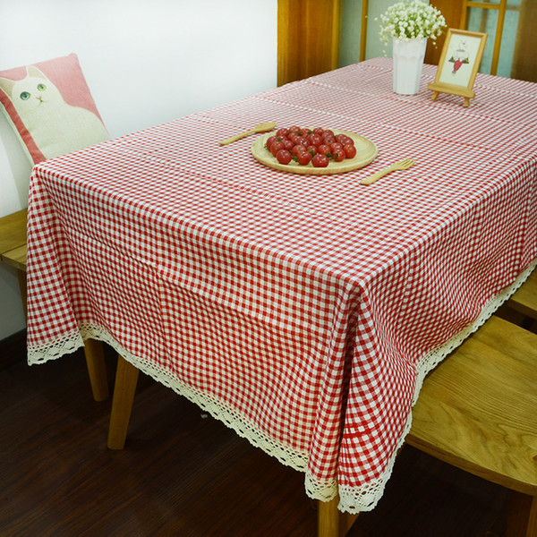 Handmade Red White Grid Cotton Linen Tablecloth New Home Kitchen Decor Dinner Table Top Cover Wedding Party Table Runner