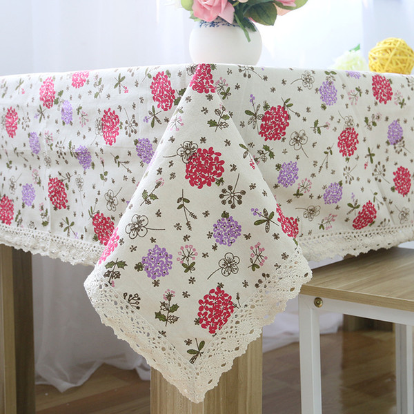 Handmade Red Purple Flowers Cotton Linen Tablecloth New Home Kitchen Decor Dinner Table Top Cover Wedding Party Table Runner