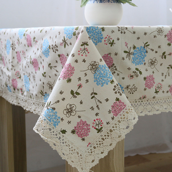 Handmade Blue Flowers Cotton Linen Tablecloth New Home Kitchen Decor Dinner Table Top Cover National Style Table Runner