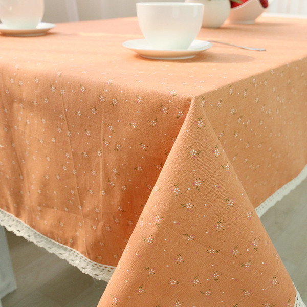 Handmade Orange Flowers Cotton Linen Tablecloth New Home Kitchen Decor Dinner Table Top Cover Wedding Party Table Runner