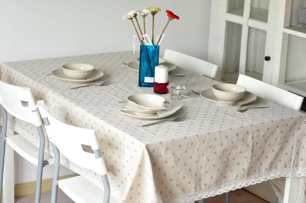 Handmade Coffee Chrysanthemum Cotton Linen Tablecloth New Home Kitchen Decor Dinner Table Top Cover Wedding Party Table Runner