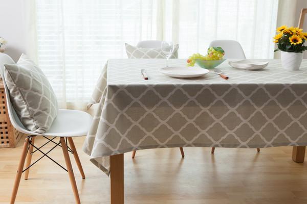Handmade Gray Nordic rhombus Cotton Linen Tablecloth New Home Kitchen Decor Dinner Table Top Cover Wedding Party Table Runner