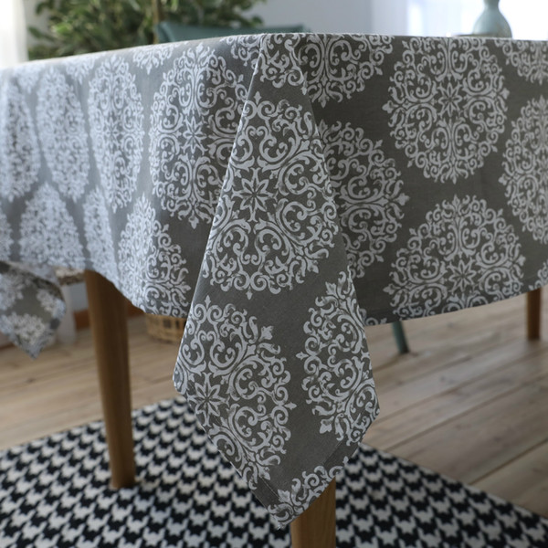 Handmade Gray America Style Cotton Linen Tablecloth New Home Kitchen Decor Dinner Table Top Cover Wedding Party Table Runner