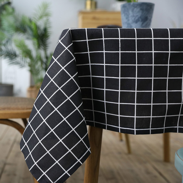 Handmade Nordic Black Grid Cotton Linen Tablecloth New Home Kitchen Decor Dinner Table Top Cover Wedding Party Table Runner