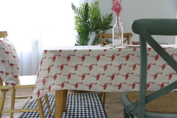 Handmade Red flamingos Cotton Linen Tablecloth New Home Kitchen Decor Dinner Table Top Cover Wedding Party Table Runner