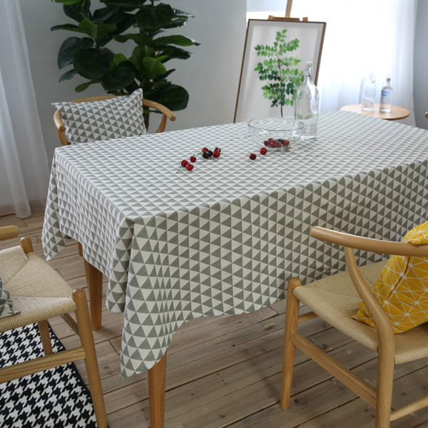 Handmade Gray triangle Cotton Linen Tablecloth New Home Kitchen Decor Dinner Table Top Cover Wedding Party Table Runner