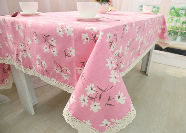 Handmade Fresh Pink Flowers Cotton Linen Tablecloth New Home Kitchen Decor Dinner Table Top Cover Wedding Party Table Runner