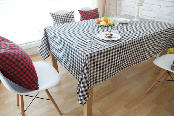 Handmade Black and White Grid Cotton Linen Tablecloth New House Kitchen Decor Dinner Table Top Cover Simple Style Table Runner