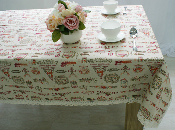 Handmade Cartoon Christmas Cotton Linen Tablecloth New Home Kitchen Decor Dinner Table Top Cover Wedding Party Table Runner