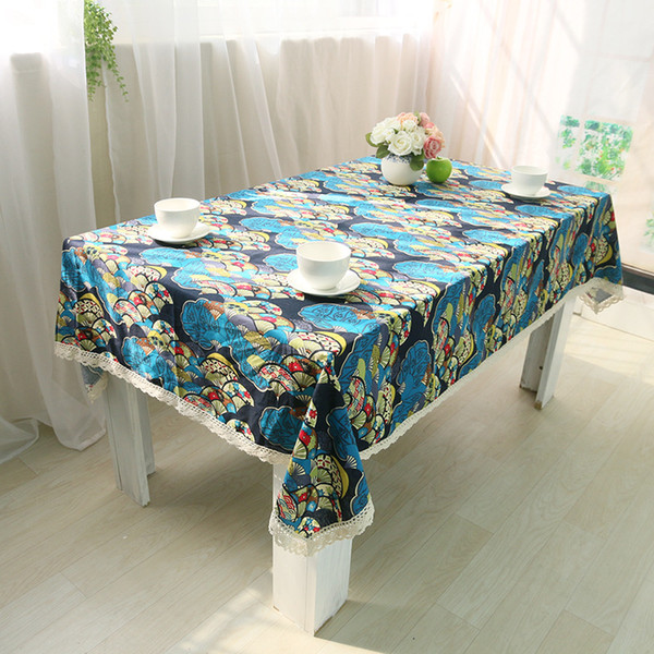 Handmade Blue National Flower Cotton Linen Tablecloth New Home Kitchen Decor Dinner Table Top Cover Wedding Party Table Runner