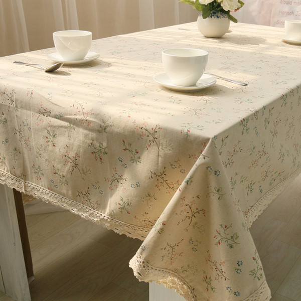 Handmade Vintage Beige Flower Cotton Linen Tablecloth New Home Kitchen Decor Dinner Table Top Cover Wedding Party Table Runner