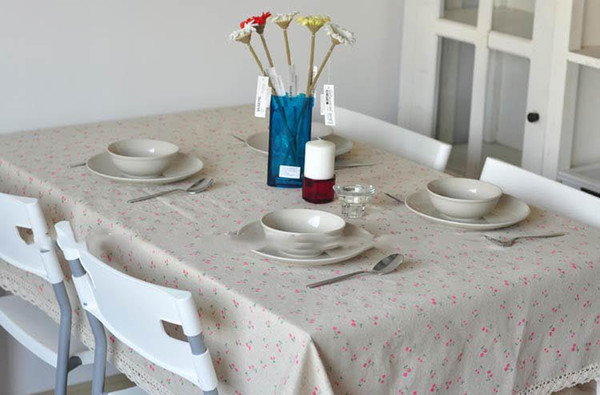 Handmade cherry Cotton Linen Tablecloth New Home Kitchen Decor Dinner Table Top Cover Wedding Party Table Runner