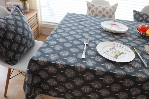 Handmade Blue Tree Cotton Linen Tablecloth New Home Kitchen Decor Dinner Table Top Cover Wedding Party Table Runner