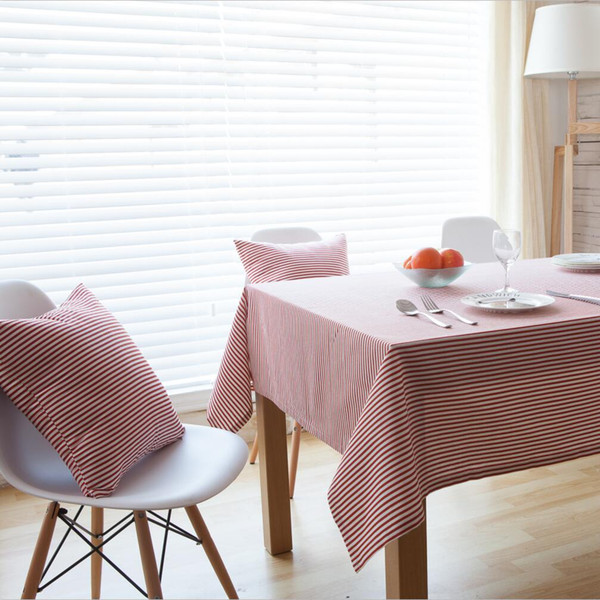 Handmade Red Nordic Stripe Cotton Linen Tablecloth New Home Kitchen Decor Dinner Table Top Cover Wedding Party Table Runner