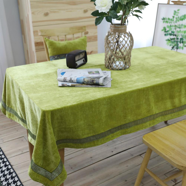 Upscale Luxury Green Pattern Flannelette Tablecloth New Home Kitchen Decor Dinner Table Top Cover Wedding Party Table Runner