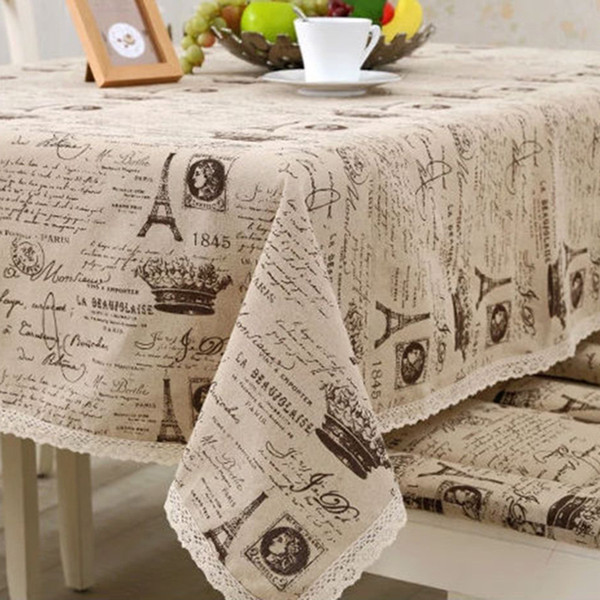 Handmade Vintage Tower Cotton Linen Tablecloth New Home Kitchen Decor Dinner Table Top Cover Wedding Party Table Runner